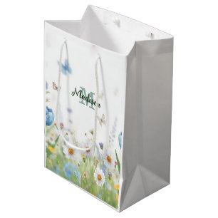 Sacola Para Presentes Média Lindo Buquê de Flores Silvestres Flor de Primavera