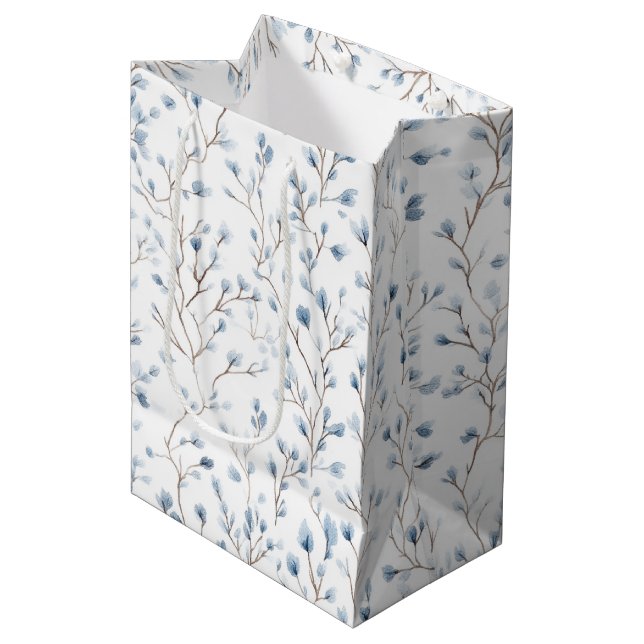 Sacola Para Presentes Média Lindo Chá de Noiva Floral Branco Azul (Frente inclinada)