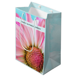 Sacola Para Presentes Média Lindo Flor Rosa Fechar Foto Média Presente B