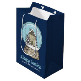 Sacola Para Presentes Média Lindo Globo de Neve de Natal Personalizado Azul-Ma