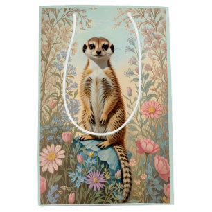 Sacola Para Presentes Média Lindo Pequeno Meerkat Floral Pastel
