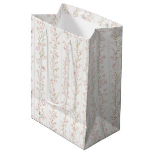 Sacola Para Presentes Média Lindo Rosa Floral Listras Chá de Noiva