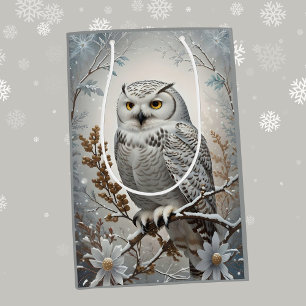 Sacola Para Presentes Média Lindo Tema de Inverno da Bonita Coruja Branca