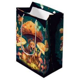 Sacola Para Presentes Média Lindos elfos brincam sob o saco de presentes de co