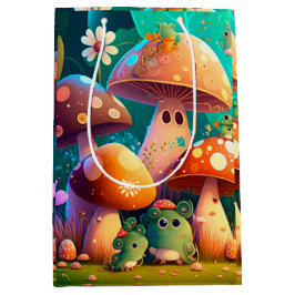 Sacola Para Presentes Média Lindos elfos brincam sob o saco de presentes de co