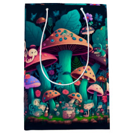 Sacola Para Presentes Média Lindos elfos brincam sob o saco de presentes de co