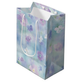 Sacola Para Presentes Média Lindos Flores Brancas Lavanda Chuveiro de Noiva