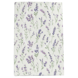 Sacola Para Presentes Média Lindos Flores de Lavanda Branca Chuveiro de Noiva