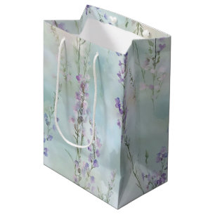 Sacola Para Presentes Média Lindos Flores Lavanda Chá de Noiva