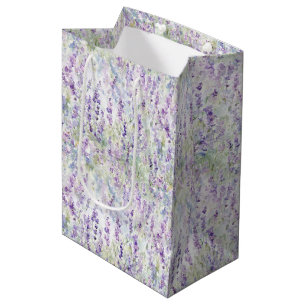 Sacola Para Presentes Média Lindos Flores Roxas Românticas Chá de Noiva