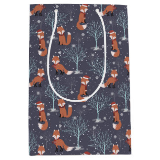 Sacola Para Presentes Média Lindos Raposos de Inverno