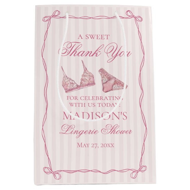 Sacola Para Presentes Média Lingerie Rosa Favor para Festa de Despedida de Sol (Frente)