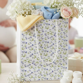 Sacola Para Presentes Média Lírio Africano com Mãe e Filhote de Pássaro Azul