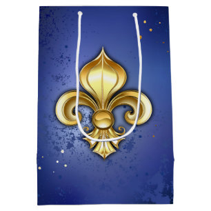 Sacola Para Presentes Média Lírio de Ouro em Azul