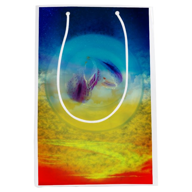 Sacola Para Presentes Média Lírios, abstrato (Frente)