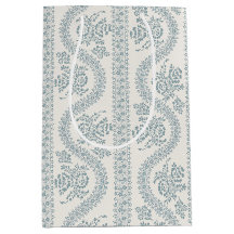 Listra Floral Azul Ardósia, Fundo Creme