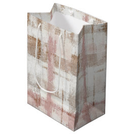 Sacola Para Presentes Média Listras Abstratas Rosa Creme Marrom Aniversário