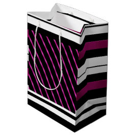 Sacola Para Presentes Média Listras Brancas Negras Modernas Magenta