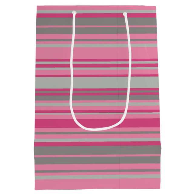 Sacola Para Presentes Média Listras Cinza Rosa (Verso)