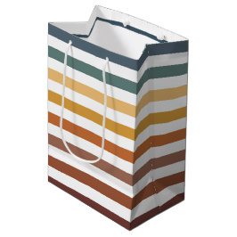 SACOLA PARA PRESENTES MÉDIA LISTRAS CREME LARANJA MARROM TURQUESA