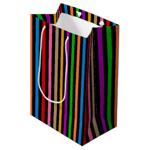 Sacola Para Presentes Média Listras de Arco-Íris Colorido - Preto