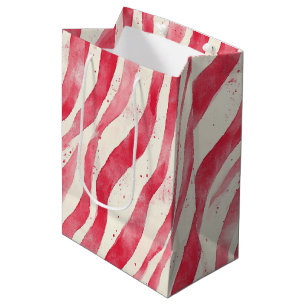 Sacola Para Presentes Média Listras de Bastão de Doce Vermelho e Branco de Nat