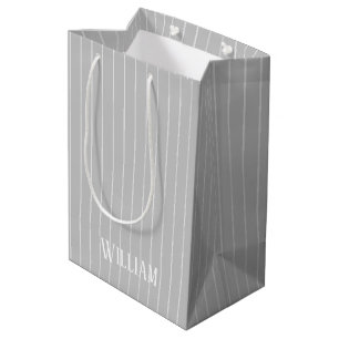 Sacola Para Presentes Média Listras de cinza personalizadas