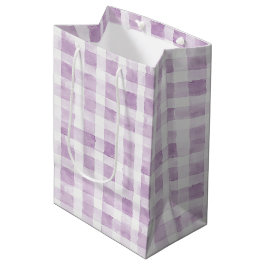 Sacola Para Presentes Média Listras de Xadrez Branco Roxo