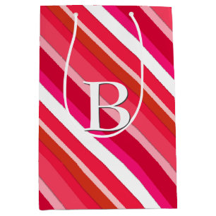 Sacola Para Presentes Média Listras doces em camadas - vermelha, rosa e branca