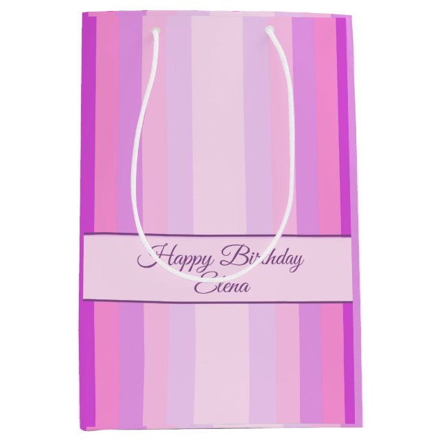 Sacola Para Presentes Média Listras Rosa E Roxo (Frente)