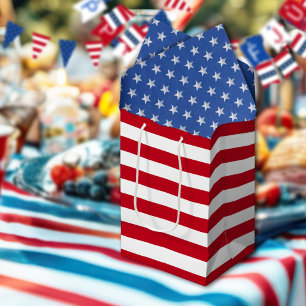 Sacola Para Presentes Média Listras Vermelhas e Brancas Americana