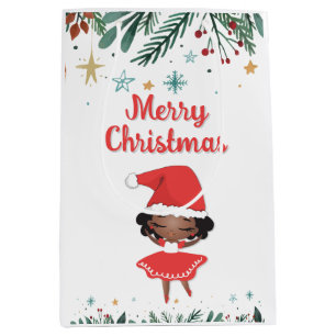 Sacola Para Presentes Média Little Girl Christmas Santa Hat Ballerina