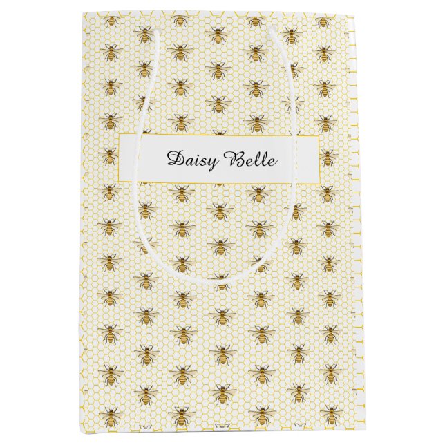 Sacola Para Presentes Média Little Honey Bee On The Way Yellow Baby Shower (Frente)