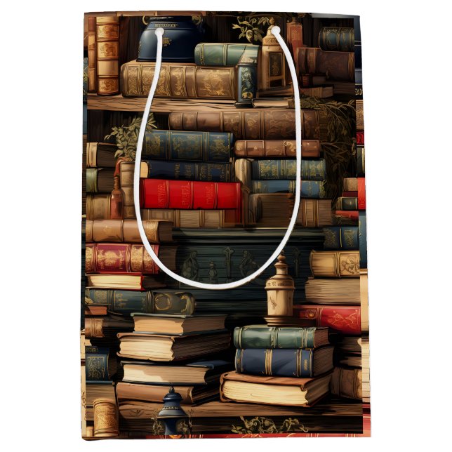 Sacola Para Presentes Média Livros E Plantas (Frente)