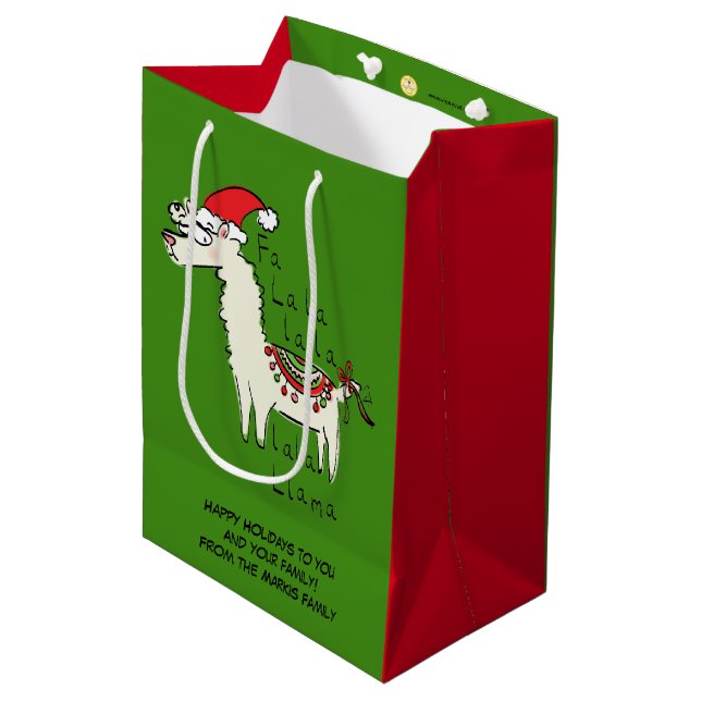 Sacola Para Presentes Média Llama Cute Engraçado Crianças de Natal (Frente inclinada)