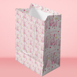 Sacola Para Presentes Média Llama Rosa XOXO Aquarela