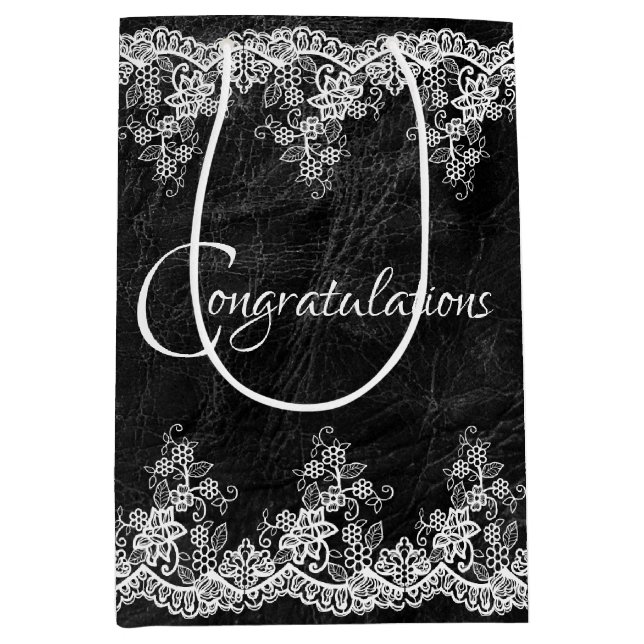 Sacola Para Presentes Média Local De Casamento Branco Sobre Couro (Frente)