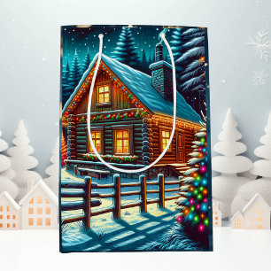 Sacola Para Presentes Média Log Cabine na véspera de Natal