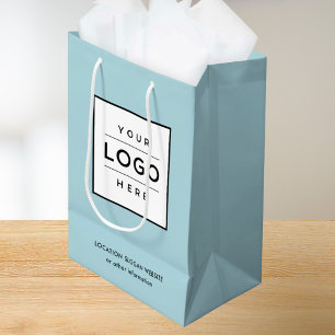 Sacola Para Presentes Média Logotipo comercial personalizado Marca azul Aqua