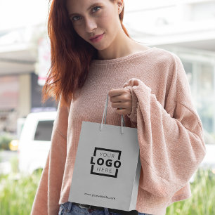 Sacola Para Presentes Média Logotipo corporativo personalizado Cinza de Promoc