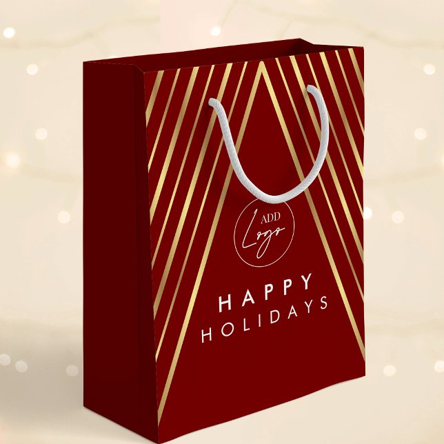 Sacola Para Presentes Média Logotipo Corporativo Vermelho e Dourado Árvore de  (Elegant corporate business logo red and gold effects Christmas gift bag)