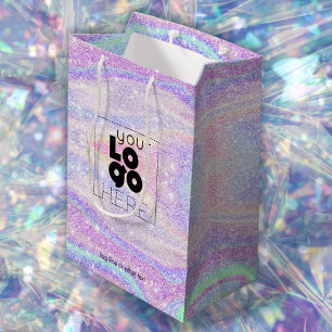 Sacola Para Presentes Média Logotipo da empresa Papel brilhante Iridescente Pe