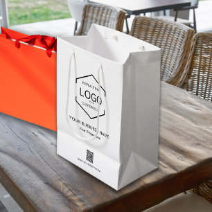 Sacola Para Presentes Média Logotipo de código QR do nome da empresa branca mi