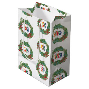 Sacola Para Presentes Média Logotipo de Negócios de Grinalda de Feriado Natal 