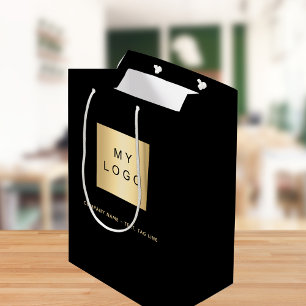 Sacola Para Presentes Média logotipo de negócios de ouro negro