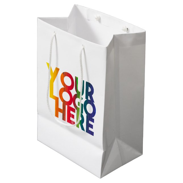 Sacola Para Presentes Média Logotipo Empresarial Simples Branco (Frente inclinada)