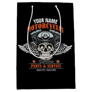 Sacola Para Presentes Média Loja de Motocicletas Caveira Voadora Personalizada