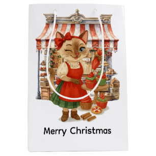 Sacola Para Presentes Média Loja de Padaria temática de Natal de Gato