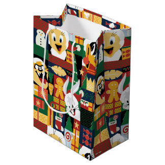 Sacola Para Presentes Média LOONEY TUNES™ Holiday Block Patterno