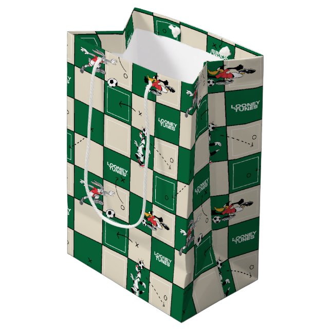 Sacola Para Presentes Média LOONEY TUNES™ Soccer Grid Pattern (Frente inclinada)
